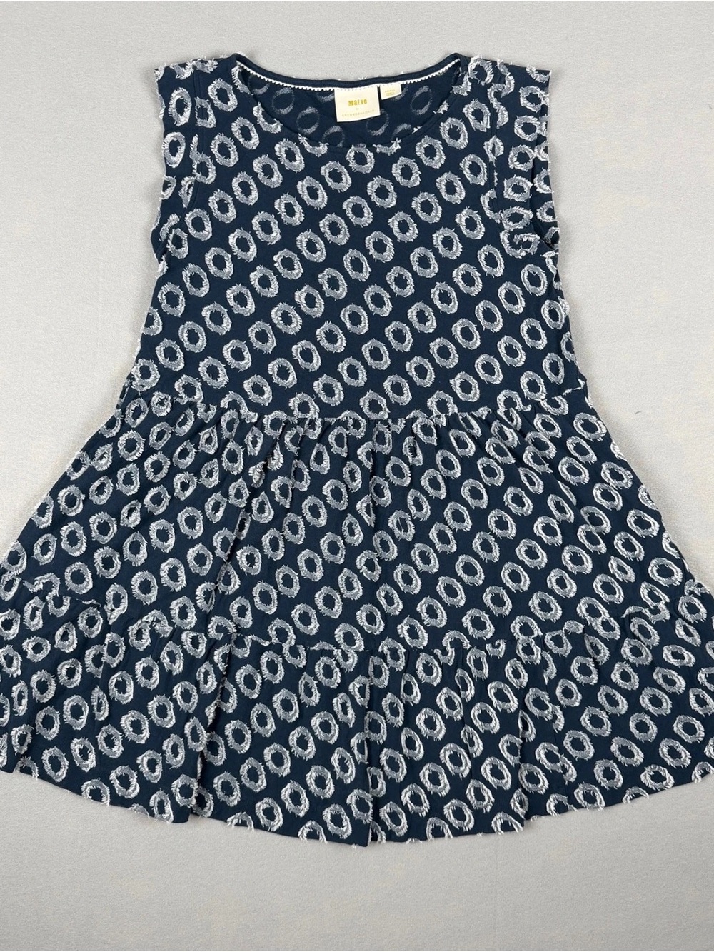 Mini Boden Navy and White Circle-Print Flutter Dress